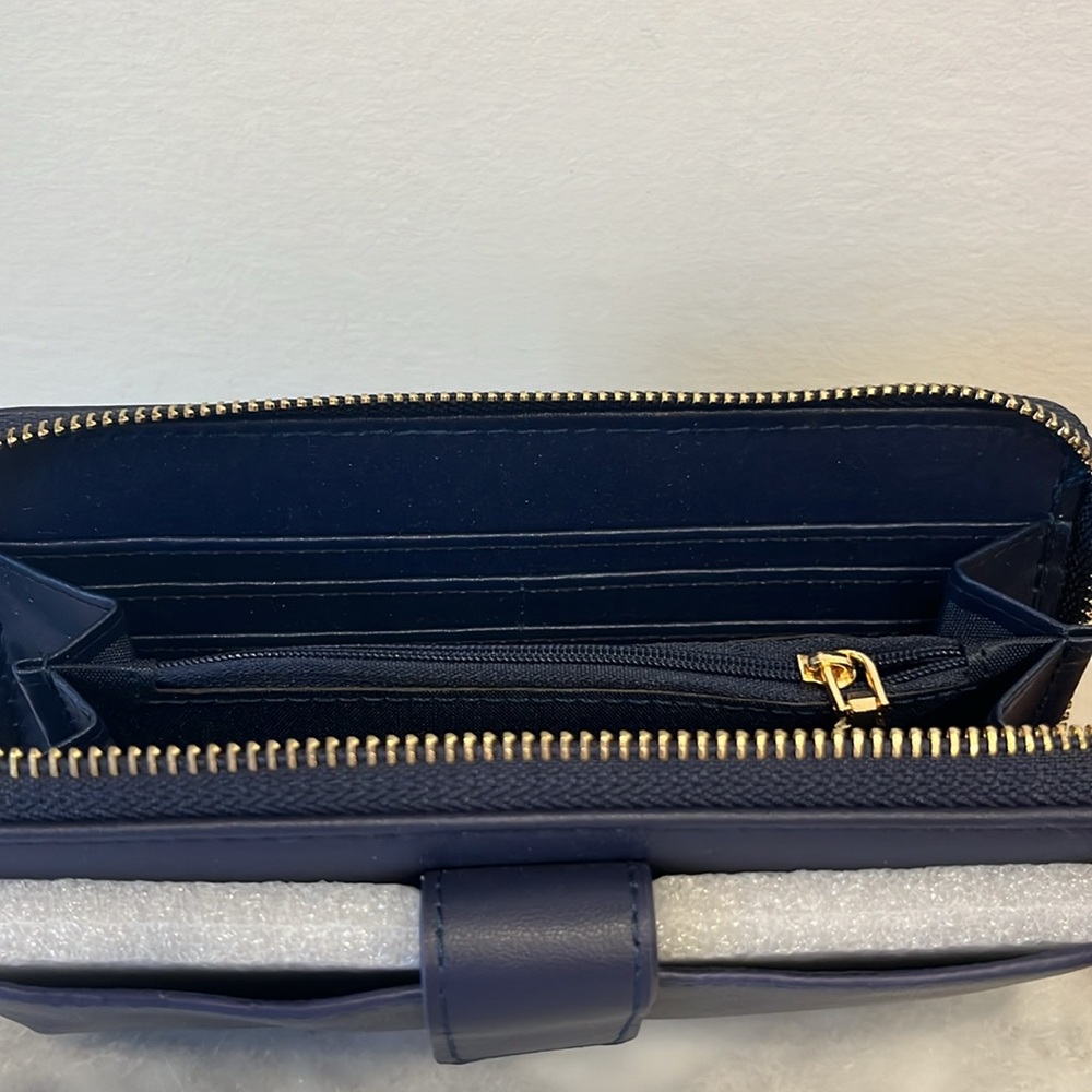 NWT Badgley Mischka Navy Blue Allover Purse Long Wallet Vegan Leather - Picture 11 of 15
